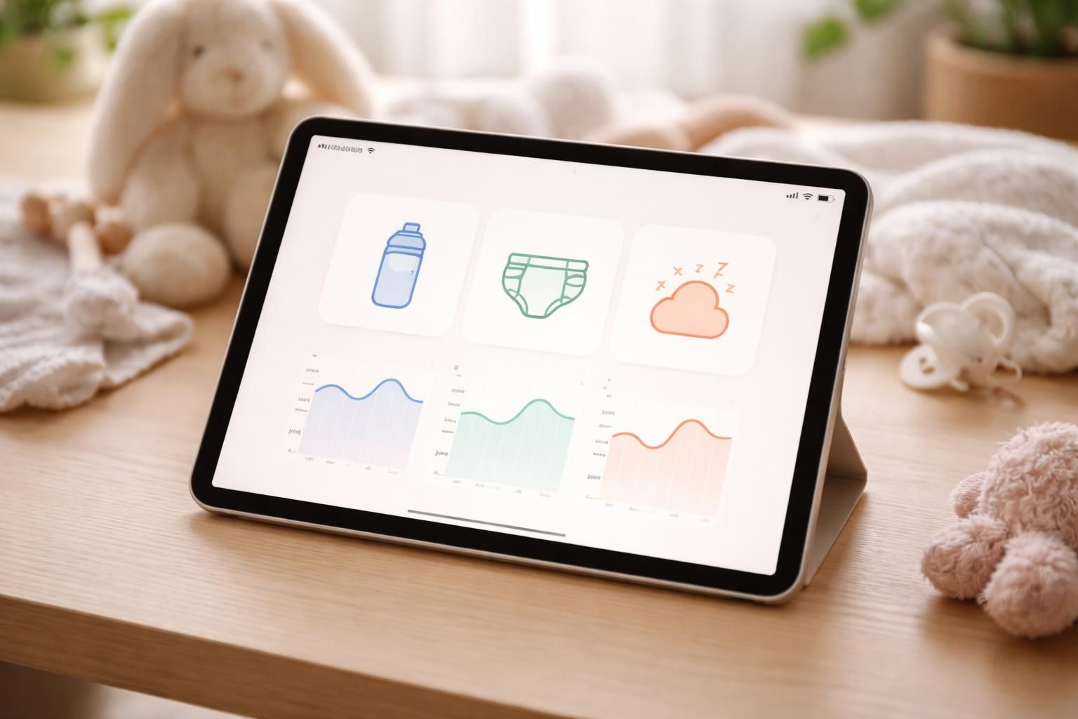 suivez facilement les tétées, couches et siestes de votre bébé avec notre carnet de suivi conçu pour ipad air, pour un suivi pratique et organisé au quotidien.