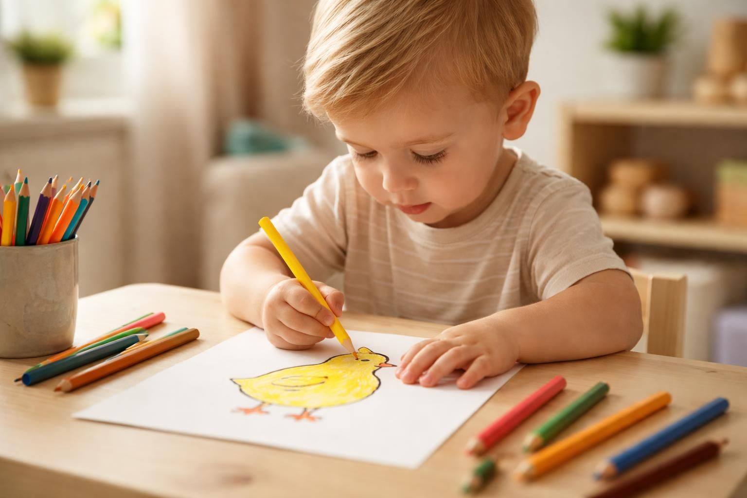découvrez comment le coloriage d'un poussin favorise le développement moteur chez les enfants en stimulant leur coordination et leur motricité fine.