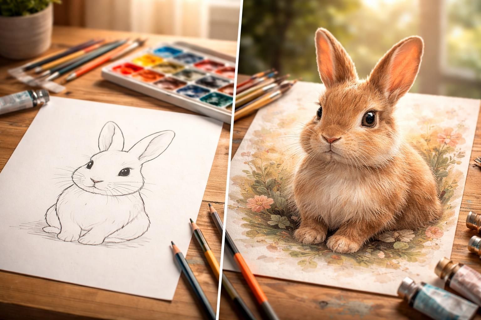 découvrez comment transformer un simple dessin de lapin en une œuvre d'art unique grâce à des techniques faciles et créatives.