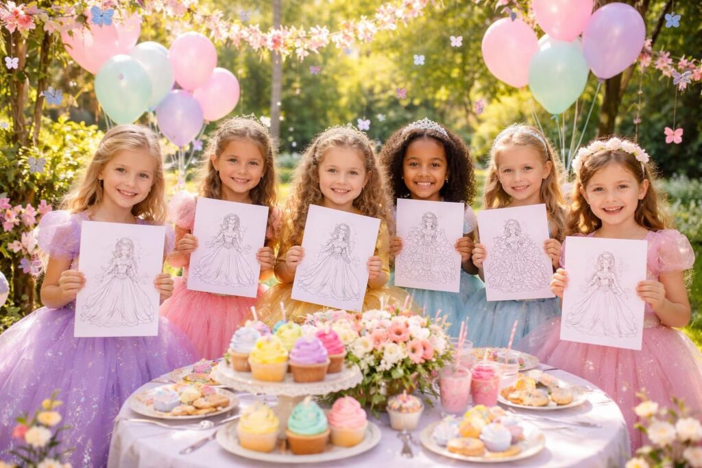 organisez un anniversaire magique avec nos princesses à colorier et à imprimer, pour des moments joyeux et créatifs qui enchanteront les petits invités.