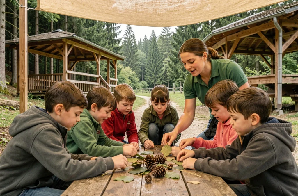 Enfants en activité nature à l'accueil de loisirs de Valdahon