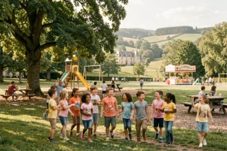 Familles et enfants profitant d'espaces de loisirs en plein air dans la région Bourgogne-Franche-Comté