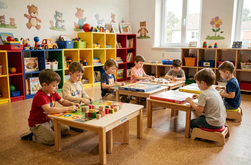Enfants jouant dans la ludothèque de la Cité de l'Enfant à Audincourt